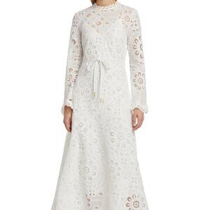 Zimmermann Ottie Embroidered Long Sleeve Lace Maxi Dress Ivory